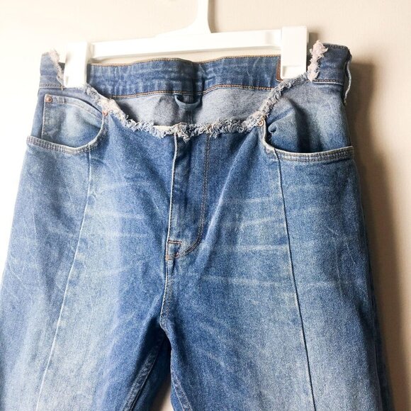 Asos Shark Bite Distressed Waist Jeans Statement Denim Blue Womens 32 - Picture 8 of 16